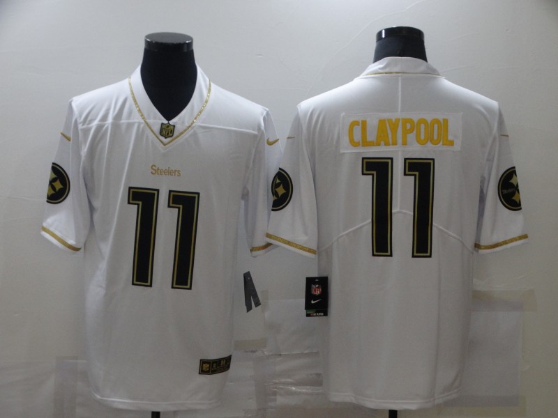 Men's Pittsburgh Steelers #11 Chase Claypool 2020 White Gold Limited Stitched NFL Jersey